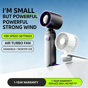 3 in 1 Handheld Turbo Fan High Speed USB Rechargeable <b>Mini</b> Fan Wearable <b>Desk</b> Fan with LED Display Portable Cooling Fan for Home - Product Image 5