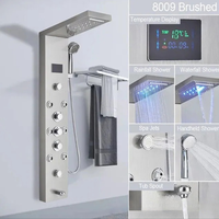 Panneau de douche intelligent avec ensemble de douche intégré, pommeau de douche multifonction, sortie d'eau LED, fixation murale, design moderne, finition brossée effet pluie