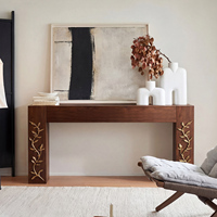 Table console en bois de luxe moderne avec sculpture en feuille d'or, table d'entrée, meubles pour salon, hôtel, villa, décoration personnalisée pour la maison