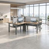 Bureau debout électrique 4 places, poste de travail motorisé à hauteur réglable, mobilier de bureau modulaire en cellule individuelle