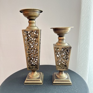 Hollowed Out Candlestick <b>Square</b> Base Distressed Bronze Iron <b>Candle</b> Holder Home Living Room Decorative Ornament - Product Image 3