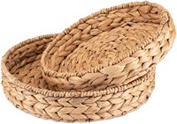 Handgeweven waterhyacint opbergmanden met houten handvatten, voedselveilig, ronde vorm, voor fruit en voedsel.
