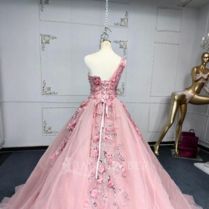 ชุดราตรีประดับด้วยลูกปัดคริสตัลยาวถึงพื้นสีชมพูสำหรับ ANY10มีสไตล์ไหล่ข้างเดียว - Product Image 4