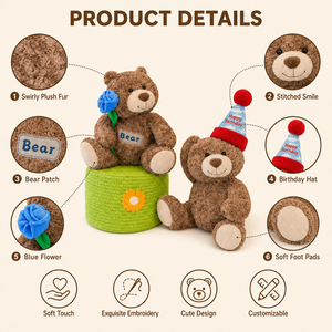 <span class=keywords><strong>Orsacchiotto</strong></span> di Peluche con Cappello da Festa, Morbido e Peloso, Marrone, per Regalo di <span class=keywords><strong>Compleanno</strong></span> e Decorazione - Product Image 2