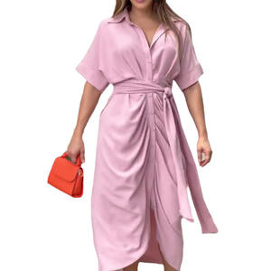 Vestido Camisero de Moda con Cintura Alta, Media Manga, Dobladillo Irregular, Holgado, Informal, Estampado, Elegante, para Mujer, Verano - Product Image 4