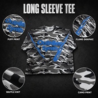 T-shirt Yingling 3D en coton gaufré à manches longues, style streetwear, avec logo imprimé camouflage en relief, graphique personnalisé, ODM, coupe ample