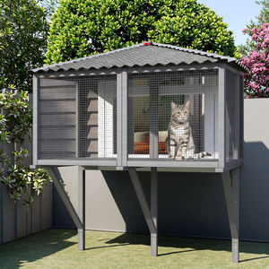 หน้าต่างแมวไม้แข็งแรงทนทานพร้อมหลังคากันน้ำยางมะตอยประตูแมวหมุนได้สำหรับใช้งานกลางแจ้ง - Product Image 1