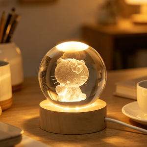 Custom Wholesale 3D Laser Engraved Cartoon Crystal Ball Lamp Polished Wooden Base Souvenir Gift - Product Image 4
