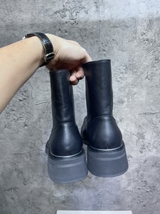 Men's Chelsea Ankle Boots in Black Retro Square <b>Toe</b> Short Leather Footwear with Chunky Heel Cow Leather Upper - Product Image 5