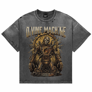T-shirts pour hommes respirants à col rond et manches courtes, style vintage délavé, imprimé DTG personnalisé, motif robot steampunk, décontractés - Product Image 1