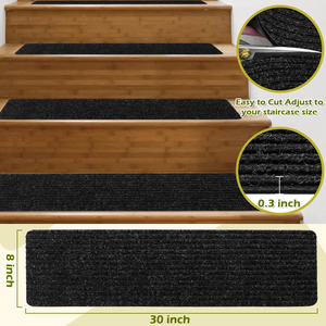 Tapis d'<span class=keywords><strong>escalier</strong></span> auto-adhésif 8x30 pouces, antidérapant, <span class=keywords><strong>pour</strong></span> marches d'<span class=keywords><strong>escalier</strong></span> intérieures, tapis <span class=keywords><strong>pour</strong></span> marches en bois - Product Image 2