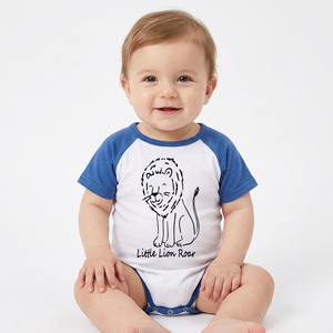 Lindo pelele de bebé con estampado de león, mono de algodón de manga corta para bebés, unisex, color blanco y azul, suave, para usar durante toda la temporada - Product Image 1