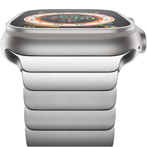 Correa para <span class=keywords><strong>iWatch</strong></span> con Hebilla de Mariposa, Banda de Acero Inoxidable para Apple Watch, Metal Color Titanio, Diseño de Bambú Sólido para <span class=keywords><strong>iWatch</strong></span> - Product Image 1