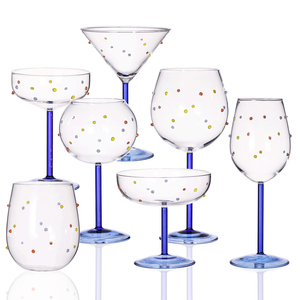 Ensemble de verres à <span class=keywords><strong>vin</strong></span> en cristal sans plomb, écologiques, à motif de pois bleus peints à <span class=keywords><strong>la</strong></span> main, 500 ml, lavables au lave-vaisselle, pour les fêtes et les occasions spéciales - Product Image 1