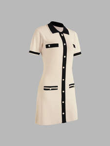 Abito Estivo Lavorato a Maglia con Bottoni di Perle per <span class=keywords><strong>Donna</strong></span>, Vestibilità Slim, Produzione Personalizzata OEM ODM - Product Image 3