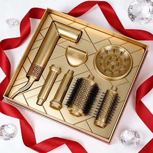 Custom logo BLDC 6 In1 Negative Ion Electric Blow Dryer Hot Comb Flat Irons Hair Dryer Straightener Curling Iron Set