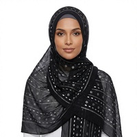 Voile léger imprimé en gros, base unie, motif géométrique blanc, foulard décontracté islamique pour femme