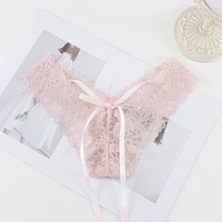 Culotte string taille basse unie pour jeunes femmes, transparente, en dentelle, avec entrejambe en coton, en nylon et élasthanne, brodée, pour l'exportation