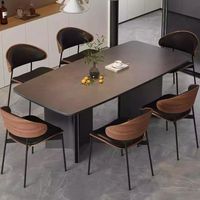 Table à manger en dalle de pierre pour usage domestique, petits salons, style italien, nouvelle collection 2026, luxe léger, moderne, minimaliste, rectangulaire, 6 places