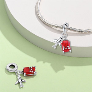 Colgante de cobre con temática de viaje, joyería esmaltada colgante, avión, maleta, pasaporte, globo, pulsera, collar, venta al por mayor - Product Image 4