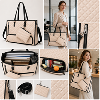 Sac fourre-tout pour ordinateur portable en cuir PU matelassé avec compartiment inférieur |   Sac à bandoulière de bureau grande capacité pour femmes |   Échantillons en 7 à 10 jours