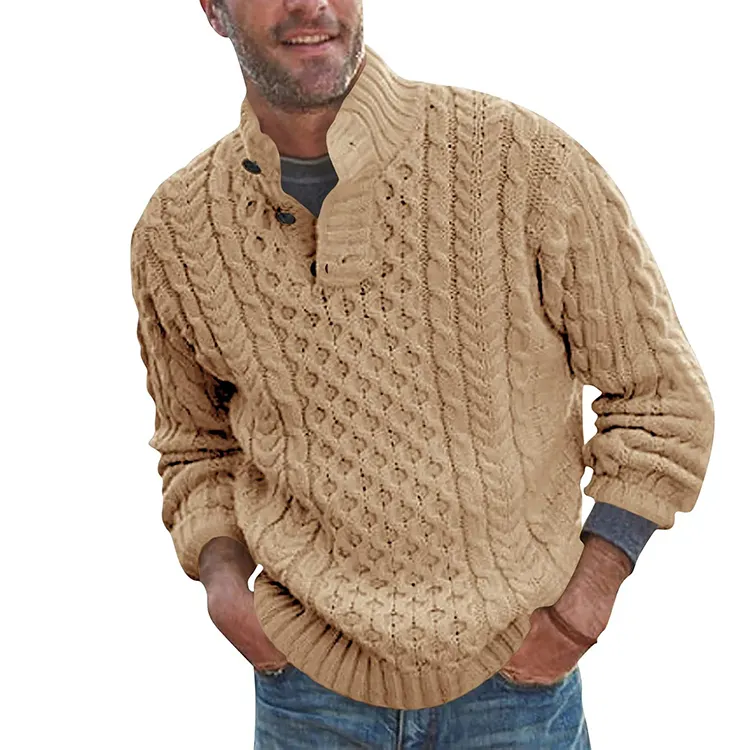 Suéter de punto personalizado Suéteres térmicos retorcidos anticontracción con botones de moda gruesos de punto suelto de invierno
