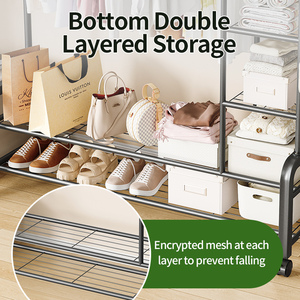 Multifunctional Movable Metal <strong>Coat</strong> <strong>Rack</strong> Double-Rod Garment <strong>Rack</strong> <strong>Storage</strong> Shelves Rust-Proof for Bedroom Living Room <strong>Shoe</strong> <strong>Storage</strong> - Product Image 4