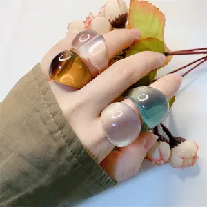 Trendy Statement Transparent Resin Ring Multi Color Round Chunky Acrylic Finger Rings for Women