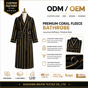 Accappatoio di Lusso in Pile Nero con Strisce Dorate, Personalizzabile con Logo OEM ODM per Fornitori di Regali Aziendali - Product Image 3