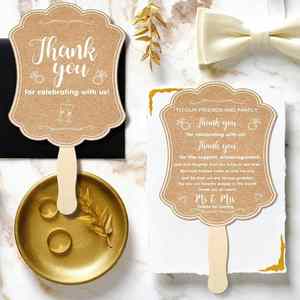 <b>Hand</b> <b>Held</b> Wedding <b>Fans</b> for Guests Bulk Kraft Paper <b>Fans</b> Thank You Handheld Wedding Favors <b>Fans</b> with Wooden Handle - Product Image 3