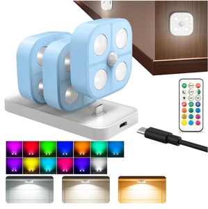Wireless Step <b>Light</b> Rechargeable Puck <b>Lights</b> with Charging Station Colorful RGB <b>Motion</b> <b>Sensor</b> Puck <b>Light</b> Under Cabinet Lighting - Product Image 1