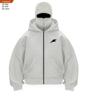 Logo personalizzato ricamato doppio cappuccio Ninja doppio strato Pullover Plus Size pesante Full Zip passamontagna felpa uomo Gangster felpa con cappuccio - Product Image 1