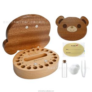 Caja de Madera para Dientes de Leche con Diseño de Oso de Dibujos Animados, Madera Maciza con Grabado para Recuerdos de Bebé - Product Image 5