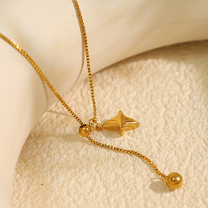 Collier avec pendentif étoile en alliage de zinc doré, chaîne de clavicule, bijoux cadeau - Product Image 2