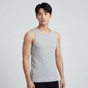 Débardeur sans manches en coton gris pour homme, col rond, style décontracté tricoté uni - Product Image 5