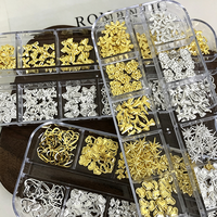 12 Grilles de Breloques pour Ongles en Alliage Or et Argent, Nœuds, Étoiles, Fleurs, Strass Métalliques Creux, Styles Mixtes, Bijoux de Manucure DIY