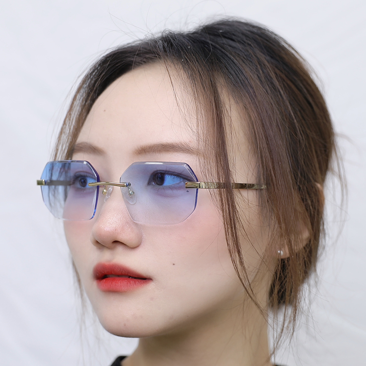 Sifier Gradient Blue Lens Rimless Rectangle Sunglasses display picture 2