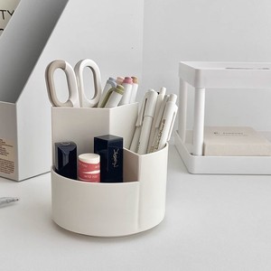 Desktop Storage <b>Box</b> 360 Rotating Organizer Lipstick Makeup Brush Holder <b>Pen</b> Container White Plastic Makeup Organizers - Product Image 1