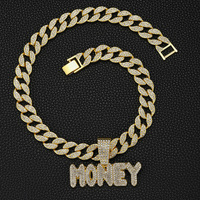 Cadena cubana de aleación de zinc con diamantes de imitación y colgante de letras MONEY, estilo hip hop urbano para hombre