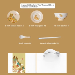 Bộ 16 Bộ đồ ăn bằng sứ vẽ tay thân thiện với môi trường và bát cho khách sạn phản ánh xu hướng quốc gia - Product Image 5