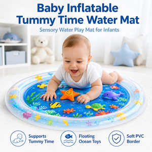 Tapis aquatique gonflable pour bébé, tapis de jeu sensoriel rond pour nourrissons avec jouets flottants océaniques, bordure en PVC souple - Product Image 1