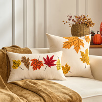 Coussin rectangulaire populaire pour Halloween et Thanksgiving, avec broderie de feuille d'érable et de citrouille, style dessin animé, fermeture éclair
