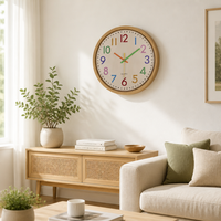 Horloge murale en bois de 25 cm, design arbre de Noël pour salon, horloge ronde imprimée UV