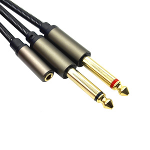 Cable divisor de Audio dual de 3,5 pulgadas de 1/4mm chapado en oro 1/8 \ "TRS hembra 6,35mm TS Mono macho enchufe trenzado estéreo <span class=keywords><strong>Video</strong></span> Audio Cables - Product Image 1