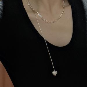 S925 Plata esterlina Patrón geométrico Pull-Drawn Corazón Suéter Cadena Estilo coreano Collar Retro - Product Image 3