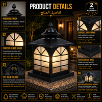 Lampe de poteau extérieure moderne avec cadre de fenêtre cintrée et verre dépoli