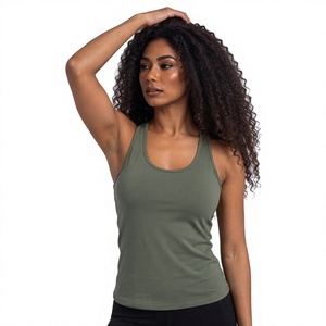 Olive Green Women <b>Collarless</b> Tank Top Sleeveless Fitted Sporty Front Logo Printed Casual Workout <b>Shirt</b> - Product Image 2