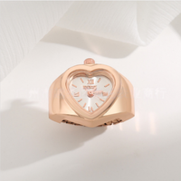 Cincin Jam Tangan Minimalis Bentuk Hati Angka Romawi Quartz Mini Wanita Bahan Stainless Steel