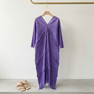 <span class=keywords><strong>Abito</strong></span> lungo plissettato Miyake 2026 da donna con frange, scollo a V, <span class=keywords><strong>maniche</strong></span> a <span class=keywords><strong>3</strong></span>/<span class=keywords><strong>4</strong></span>, taglie forti, elegante per feste, design plissettato - Product Image 5