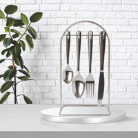 Ensemble de couverts de luxe en acier inoxydable avec support – Organisateur moderne pour cuillères, fourchettes et couteaux – Support de rangement haut de gamme pour cuisine et salle à manger – Coffret cadeau